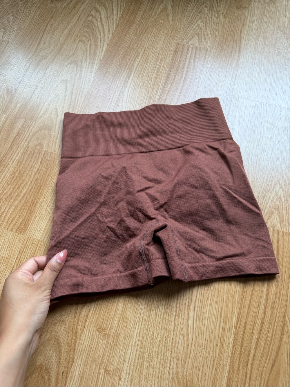 High-Waist Rust Seamless Workout Shorts - Picture 2 of 2